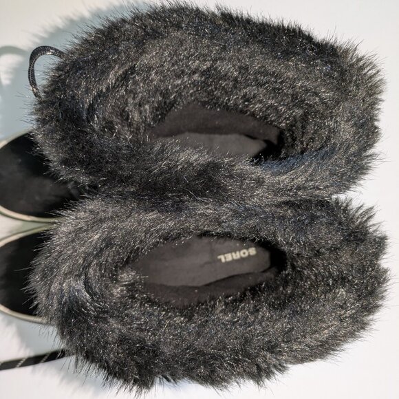 Sorel Tivoli III Waterproof Suede Textile Faux Fur Cuff Black Boot Size 10 - Picture 9 of 16